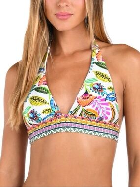 Jungle Jive Floral Halter Bikini Top -4, MSRP $99